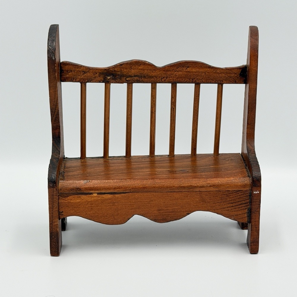 VTG Handmade Miniature Wooden Bench Primitive Farmhouse Dollhouse Folk Art Decor